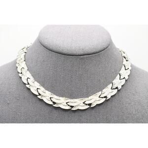Vintage Coro Silver Tone Choker Necklace Textured Link 16.5” Extender